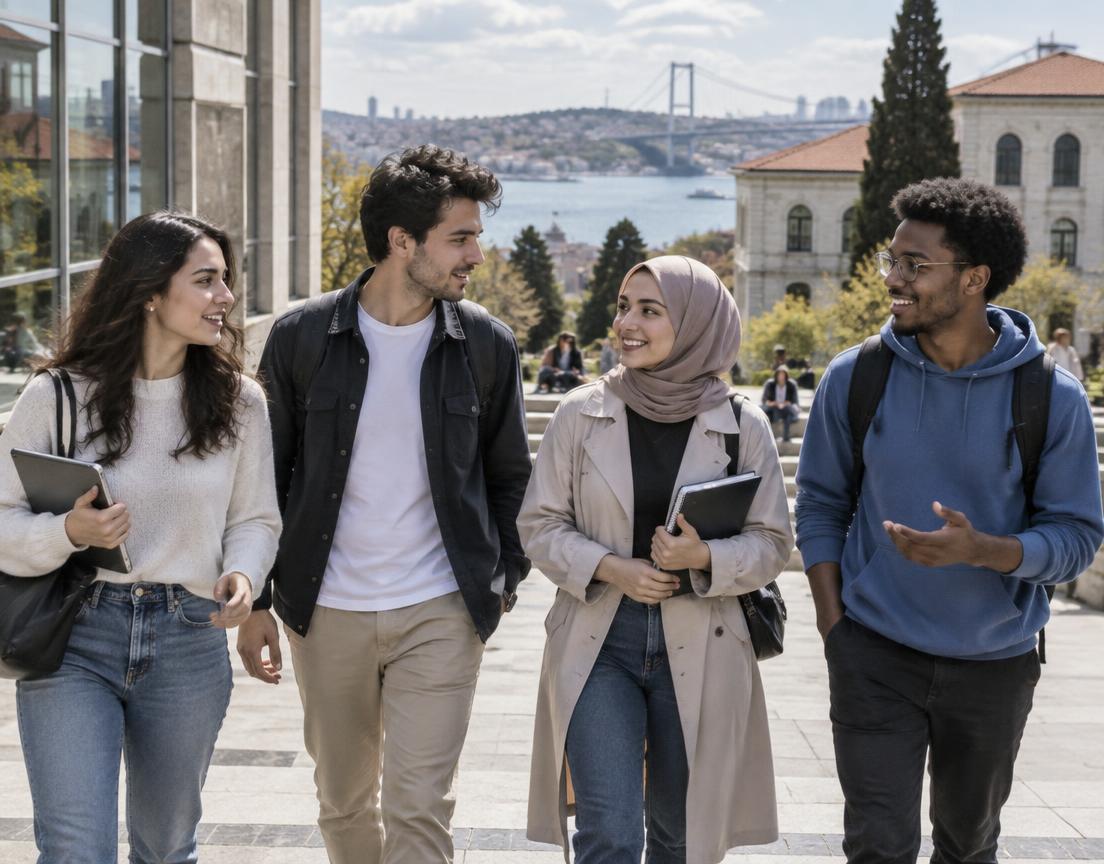 Students together on a university campus in Istanbul